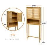 RoyalHouse Bamboo Over The Toilet Storage Cabinet with Bottom Shelf, Free Standing Storage Cabinet, Perfect Bathroom Space Saver with Double Door Organizer RoyalHouse