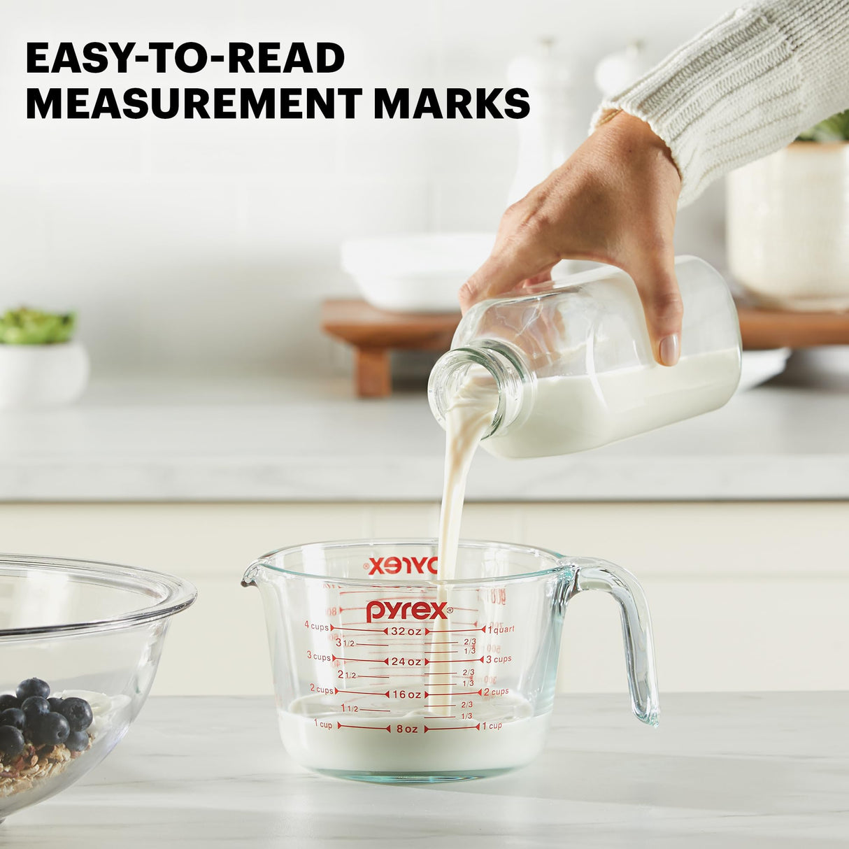 Pyrex 3 Piece Measuring Cup Set, Includes 1, 2, and 4 Tempered Glass Liquid Measuring Cups, Dishwasher, Freezer, Microwave, and Oven Safe, Essential Kitchen Tools Pyrex