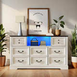 Homkdom White Dresser for Bedroom with Charging Station & Led Lights,55.02" TV Stand with 8 Drawers,Dressers & Chests of Drawers with Open Shelves,Hallway 55.02" W x 34.53" H x 15.77" D White Homkdom