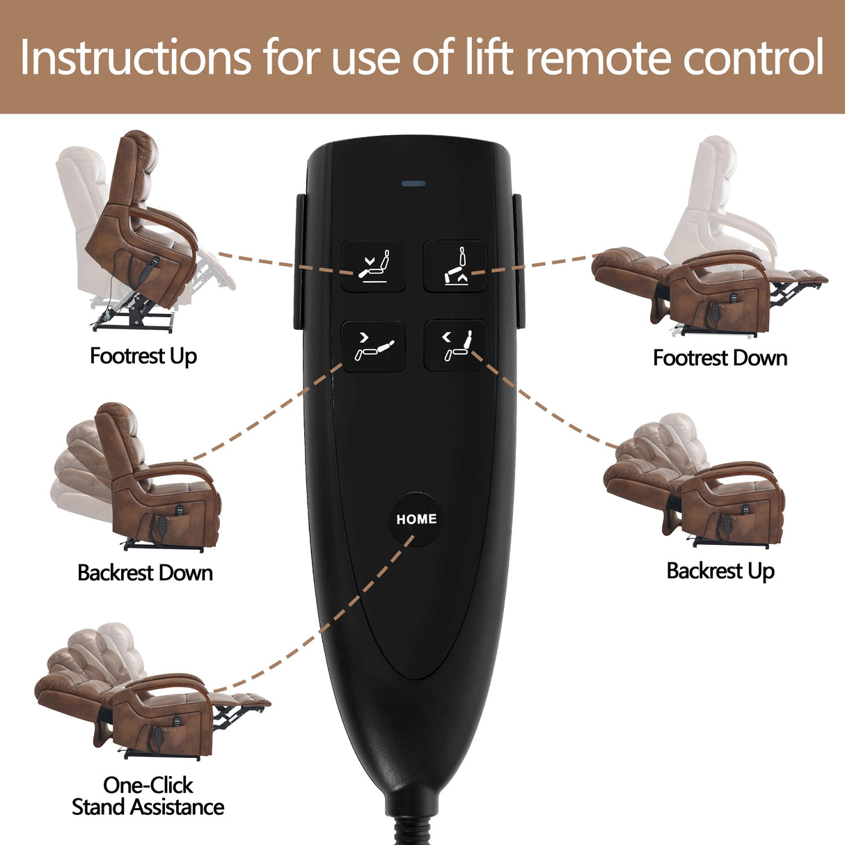 EZZUP Power Lift Recliner Chair for Elderly People, Dual Motor Lift Chair with Vibration Massage and Heat, Lay Flat Recliner with Solid Wood Armrest, Standing Assistance Reclining, Faux Leather Brown EZZUP