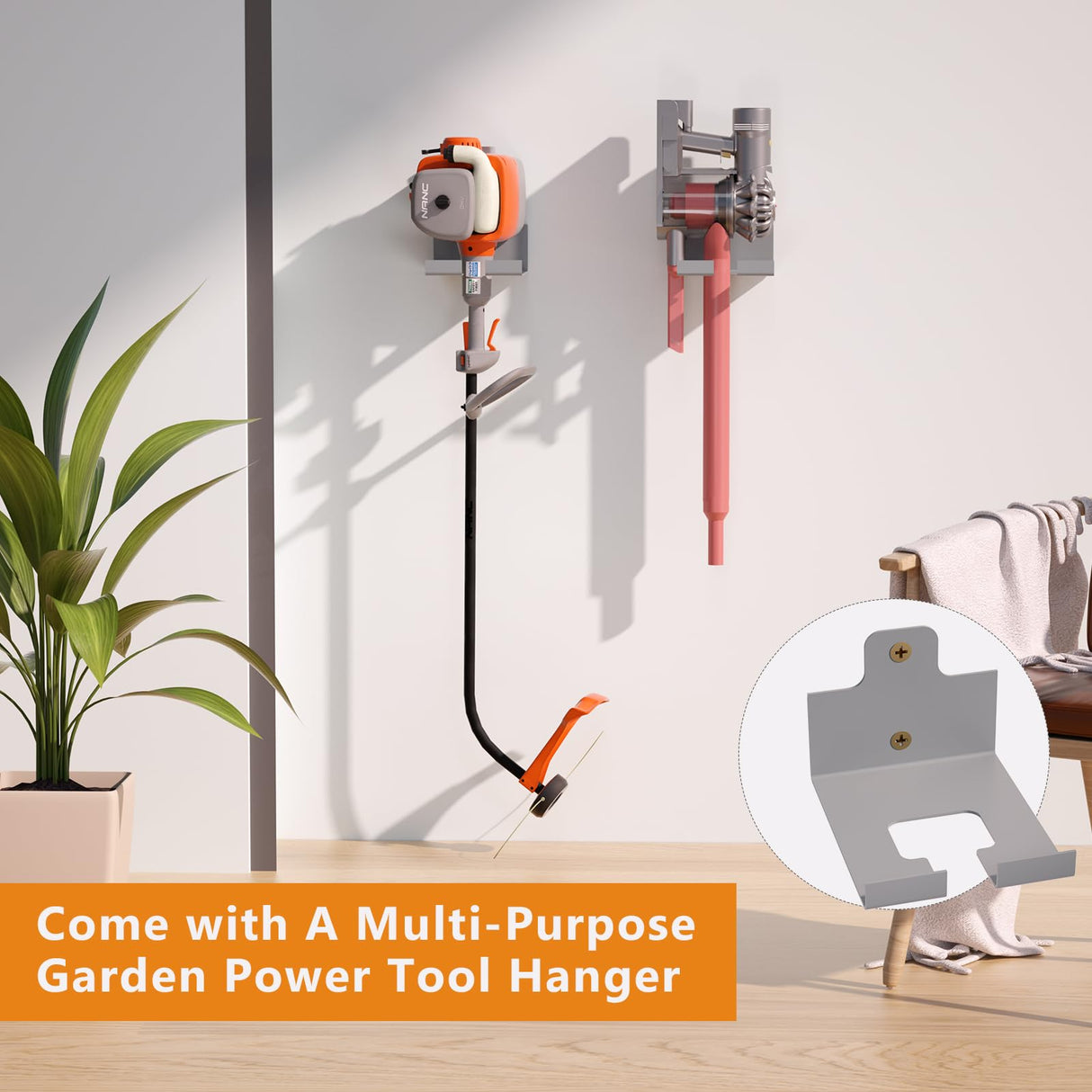 Power Tool Organizer Wall Mount, Lawn Tool Storage Rack for Leaf Blower, Weed Eater, Battery, Charger - Yard Tool Storage Organizer with Storage Hook for Hanging Basement Garage Trimmer/Tool(Gray) Jolensoy