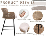 ROCITY Woven Counter Height Bar Stools Set of 2 Beige Linen Counter Stools 26 Inch Farmhouse Barstools with Wicker Back Comfy Upholstered Rattan Bar Chairs for Kitchen Island/Patio Garden ROCITY