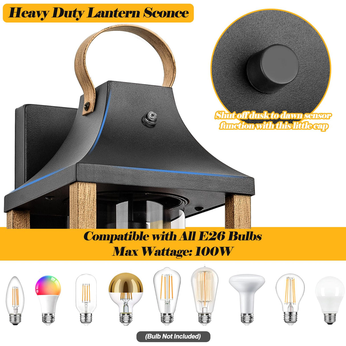 Roravilila Dusk to Dawn Outdoor Light Fixture Rustic Wood, 17” Large Outside Light for House Cylindrical Glass IP65 Waterproof Outdoor Lantern Scone Farmhouse Porch Light Exterior Wall Mounted Lamp Roravilila