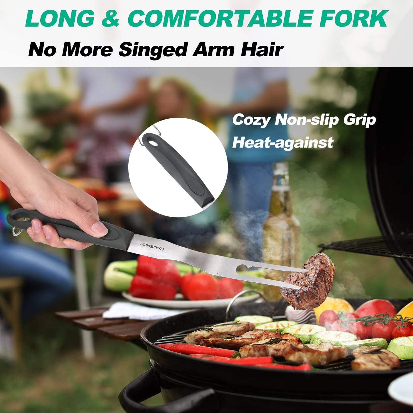 HAUSHOF Large Grill Accessories Heavy Duty BBQ Set Gifts for Men/Women - Premium Stainless Steel Spatula, Fork & Tongs (16.5/16/16.5 in.), Barbecue Utensils Tool Kit Gift for Grilling Lover Outdoor