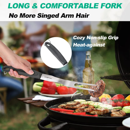 HAUSHOF Large Grill Accessories Heavy Duty BBQ Set Gifts for Men/Women - Premium Stainless Steel Spatula, Fork & Tongs (16.5/16/16.5 in.), Barbecue Utensils Tool Kit Gift for Grilling Lover Outdoor