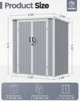 NOVIRE 5x3 Resin Garden Sheds & Outdoor Storage on Clearance, Weather-Resistant Plastic Shed with Floor and Lockable Door for Garden Tools, Lawn Mower, Bike, Backyard Organization, Aritic Light Grey NOVIRE