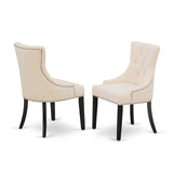 East West Furniture WEFR7-BLK-02 7 Piece Dinette Set Consist of a Rectangle Dining Room Table with Butterfly Leaf and 6 Light Beige Linen Fabric Upholstered Chairs, 42x60 Inch, Black East West Furniture