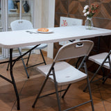 6FT Folding Table HDPE Foldable Desk Banquet Surface Fold-in-Half Utility for Working Meeting Parties, Picnic, Camping, Weddings, Catering, Garden Dining-White pollilar