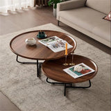 Nesting Coffee Table Set of 2, Round Center Table with Non Slip Feet Side,End Tables with Wood Grain Top for Living Room Office Wood Grain Brown,28 * 18in&20 * 15in MilleLoom