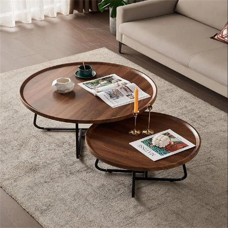 Nesting Coffee Table Set of 2, Round Center Table with Non Slip Feet Side,End Tables with Wood Grain Top for Living Room Office Wood Grain Brown,28 * 18in&20 * 15in MilleLoom