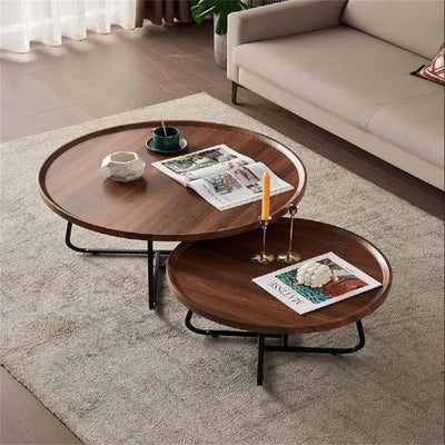 Nesting Coffee Table Set of 2, Round Center Table with Non Slip Feet Side,End Tables with Wood Grain Top for Living Room Office Wood Grain Brown,28 * 18in&20 * 15in