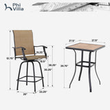PHI VILLA Outdoor Patio Swivel Bar Set of 11, Textilene Bar Height Chair with Armrest and Wood Like Bar Table, All-Weather Furniture Set for Garden Lawn PHI VILLA