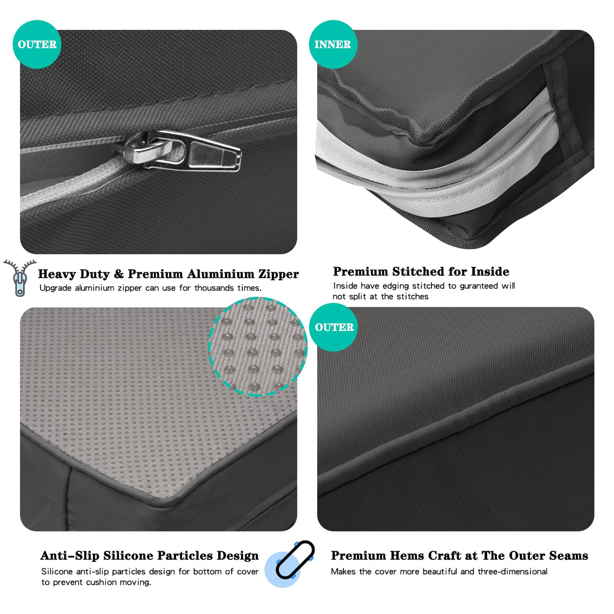 9 Pack Patio Cushion Covers Set Outdoor Furniture Cushion and Pillow Cover Replacement Fit for 5 Pieces 4-Seater Wicker Rattan Patio Sectional Sofa Chair Couch Set,Dark Gray-Cover Only (Large) ClawsCover