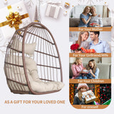 Nicesoul Outdoor Hanging Egg Chair Without Stand, Patio Wicker Swing Egg Basket Chairs with Padded Cushions, 350 Lbs Ceiling Tree Swinging Egg-Shaped Chair No Stand for Indoor Bedroom Porch, Brown NICESOUL
