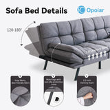 Opoiar Futon Sofa Bed Twin, Memory Foam Couch Bed with Mattress and Frame Included,Comfortable Grey Fabric Loveseat Sleeper Sofa for Dorm Apartment Office College Small Space Bedroom Opoiar