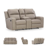 Signature Design by Ashley Lavenhorne Contemporary Faux Leather Manual Reclining Loveseat with Console and Cup Holders, Beige Signature Design by Ashley