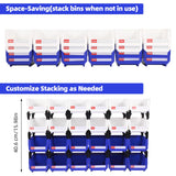Shineyaplus Stackable Storage Bins 24 Pack (5x4x3 Inch), Plastic Stackable Storage Organizer Bins Wall Mounted Hanging Small Parts Bin for Garage, Workbench & Office (Blue & White) Shineyaplus
