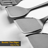 Silicone Spatula Set, 600°F Heat Resistant Silicone Spatula Turner Flipper for Cooking, Non Stick and Non Scratch Kitchen Utensils for Eggs, Burgers, Crepes, 2-Pack Solid Spatulas Set, Black Vovoly