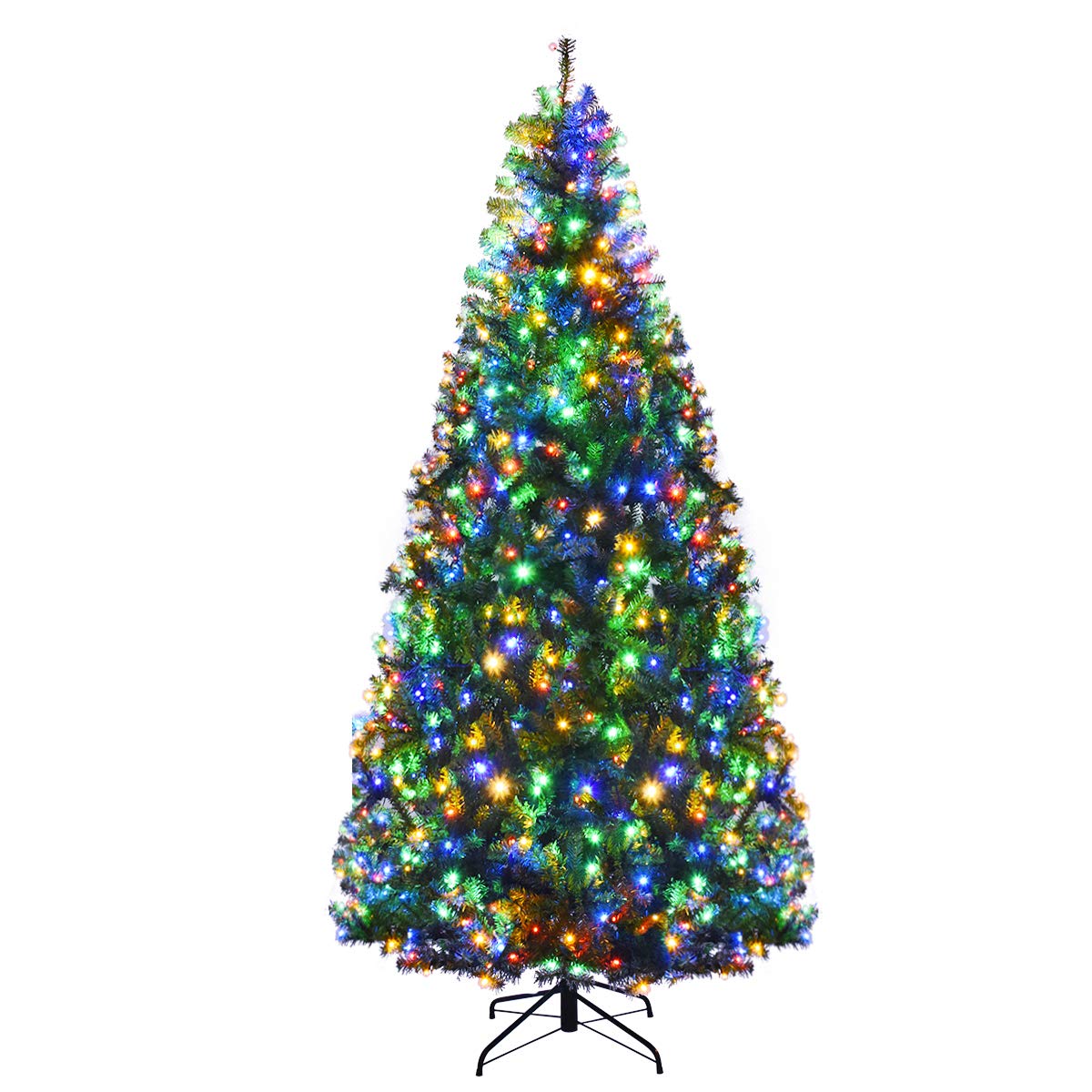 Goplus 7FT Pre-Lit Artificial Christmas Tree Auto-Spread/Close up Branches 11 Flash Modes with Multicolored 400 LED Lights & Metal Stand