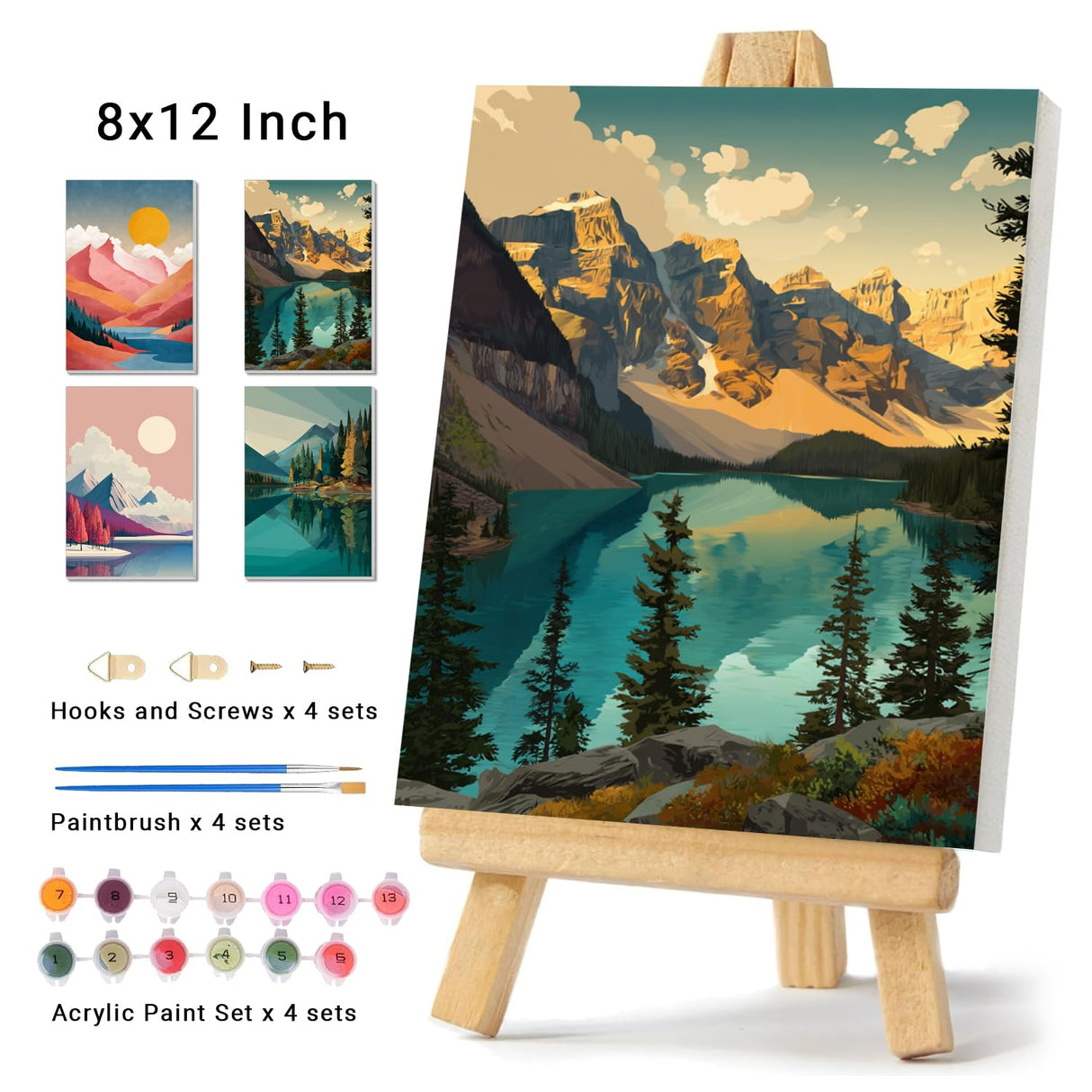 4 Pack Framed Paint by Numbers Kit for Adults Beginner Canvas Painting by Numbers for Adults Landscape Easy Adult Paint by Number Kits with Frame Mountain Watercolor Painting by Number 8x12 Inch obterie