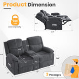 RIHEREFY Loveseat Recliner Sofa with Massage & Heating, Reclining Loveseat with Console, RV Wall Hugger Double Loveseat Recliner Couch for Living Room & Home Theater (Chenille-Grey) RIHEREFY