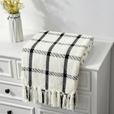 CREVENT 50"X60" Farmhouse Breathable Soft and Warm Chenille Plaid Throw Blanket for Sofa Couch Bed, Home Decoration Throw with Tassles (Black & White) CREVENT