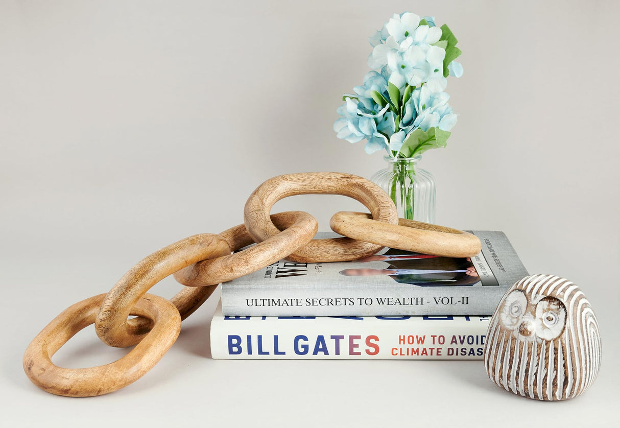 Wood Chain Link Decor Hand Carved 5-Link Wood Knot Decorative Chain, Rustic Wood Link Decorative Object Large Wooden Chain for Home Living Room Coffee Table Farmhouse Natural 16 x 4 x 2 Eximious India