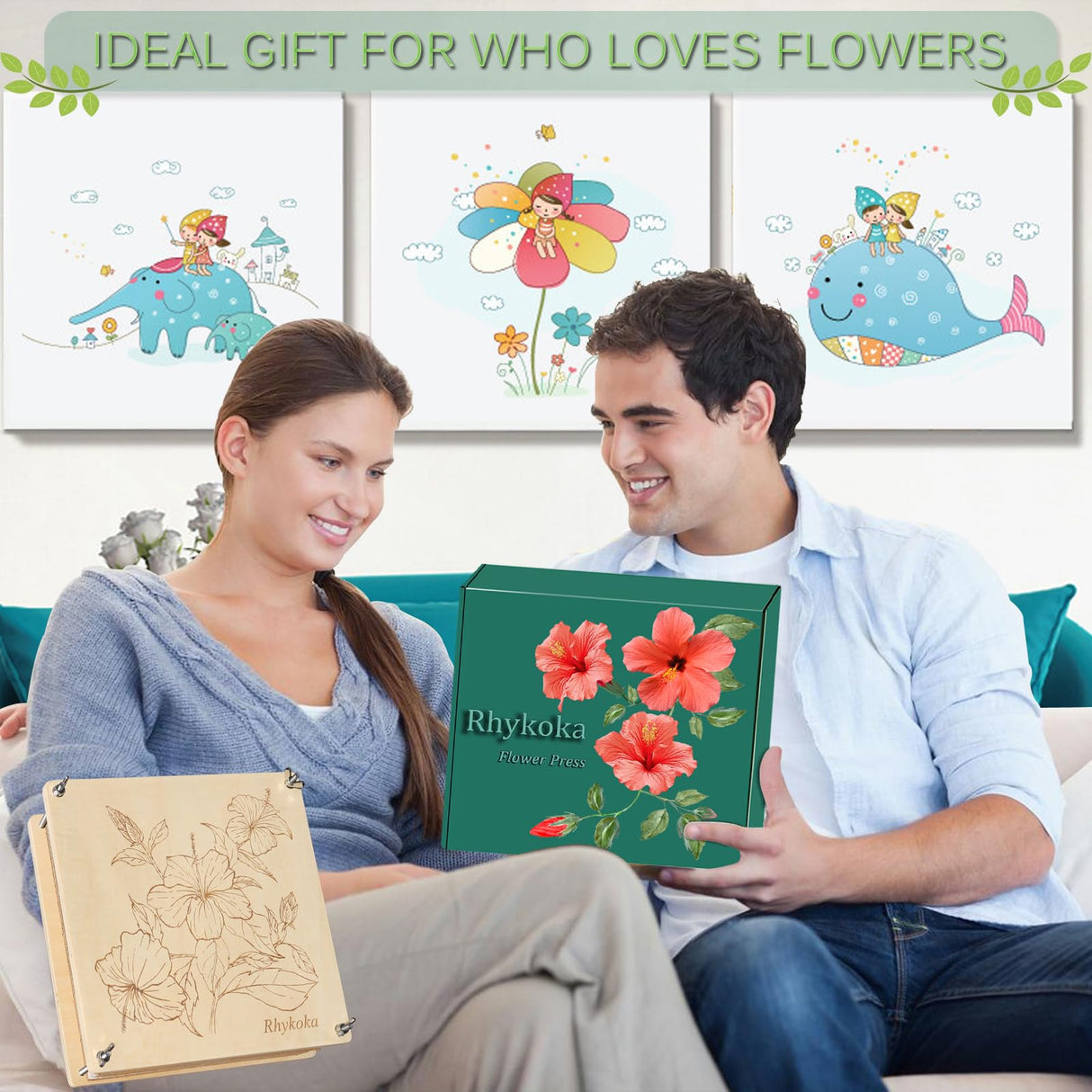 Rhykoka Large Flower Press,11x11 inch (28x28cm) 10 Layers Wooden Flower Pressing Kit for Adults with Storage Bag, Great Gift for DIY Flower Lovers (Wooden) Rhykoka