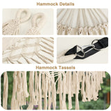 Bellzacasa Double Hammock, Heavy Duty 500 lb Load Capacity Tassels and Fishtail Knitting with Mounting Straps for Outdoor Camping Patio Balcony Beige Bellzacasa