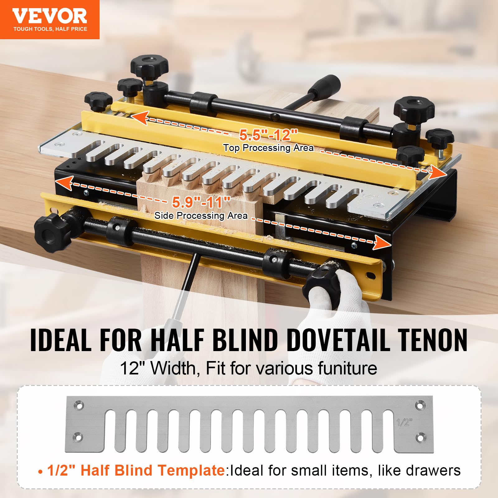 VEVOR Dovetail Jig, 12 in Width, Dove Tailing Router Jigs with Router Bit & 1/2” Template, Precise Alignment Dove Tail Jig, Mortise and Tenon Jig Woodworking Tools for Furniture & Wood Cabine - WoodArtSupply