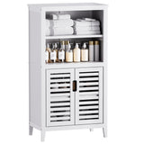 HITNET White Bathroom Cabinet, Bamboo Storage Cabinet Freestanding, Side Tall Storage Organizer for Kitchen Living Room Entryway HITNET