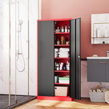 Fesbos Metal Storage Cabinet-72” Tall Steel File Cabinets with Lockable Doors and Adjustable Shelves-Black&Red Steel Storage Cabinet for Kitchen, Office, Garage Fesbos