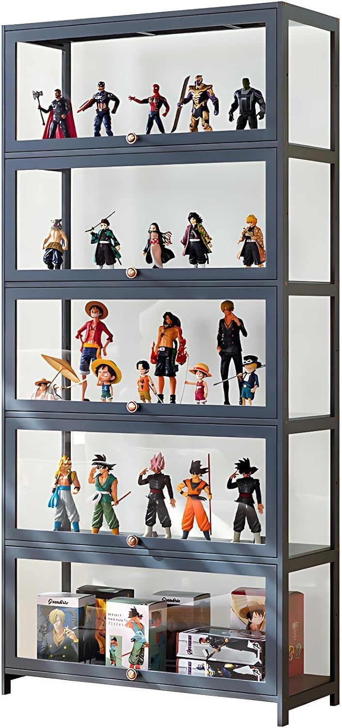BYSIECD Curio Display Cabinet, Display Cabinet with 5-Tier Storage Shelves, Collectibles Toy Organizers Rack, Storage Cabinets and Bookcase for Playroom, Trophy Display Case BYSIECD
