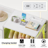 HIGDBFE Dresser with Hanging Rack, 8-Drawer Dresser for Bedroom with Charging Station & LED Lights, White Kids Dresser with Clothes Rack&Shoe Rack, Chest of Fabric Drawers for Bedroom, White HIGDBFE