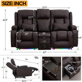 IPKIG Power Loveseat Recliner - 67" Reclining Loveseat 2-Seater Recliner Sofa with Console, 4 Colors LED Strip, AC Outlets, USB-A/C Ports and Cup Holders for Living Room Home Theater (Brown, 2-Seater) IPKIG