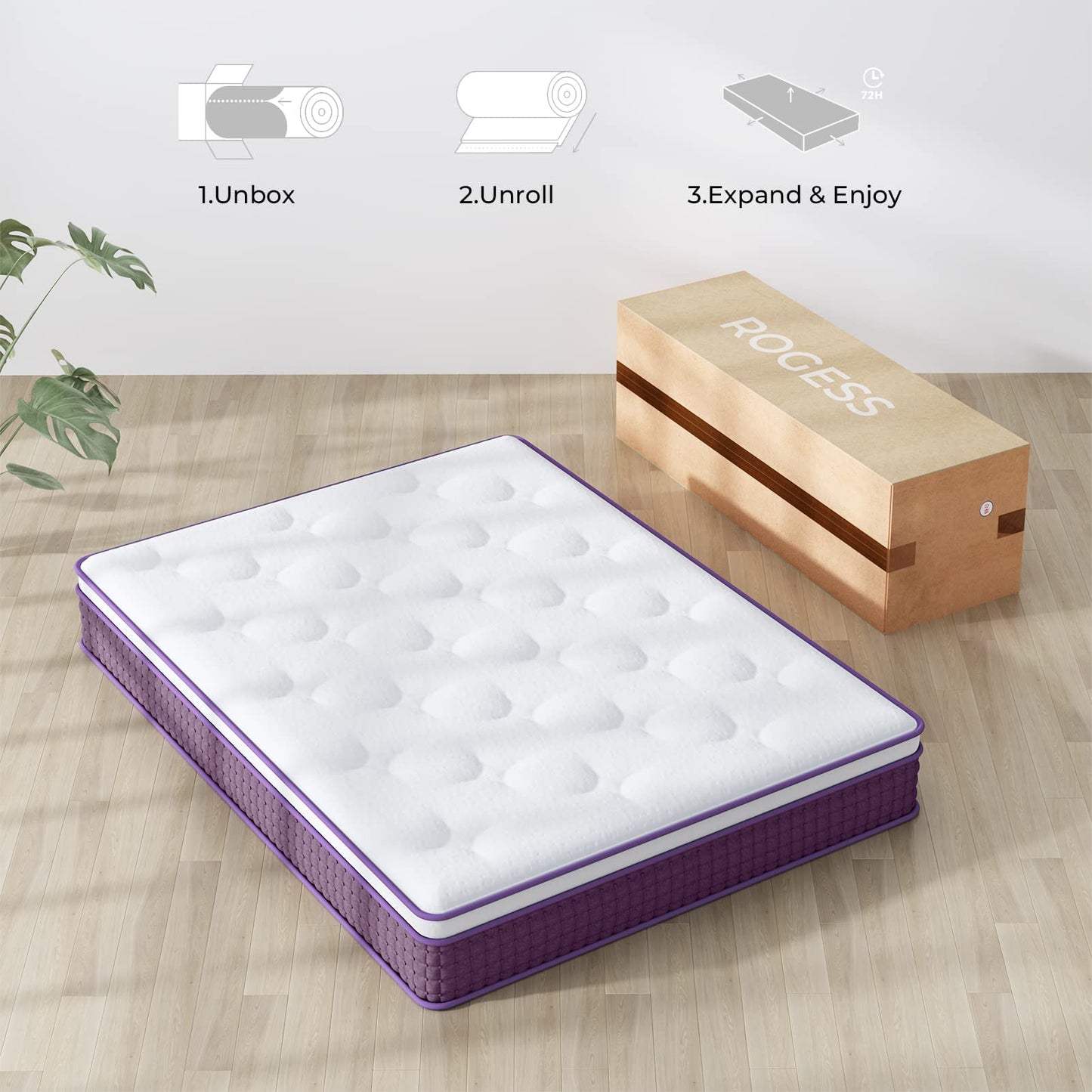 REGOSS Queen Size Mattress, 10 Inch Queen Mattress Hybrid with Plush Foam and Individually Pocketed Coils, Queen Mattress in a Box, Medium Soft Motion Isolation for Pressure Relief