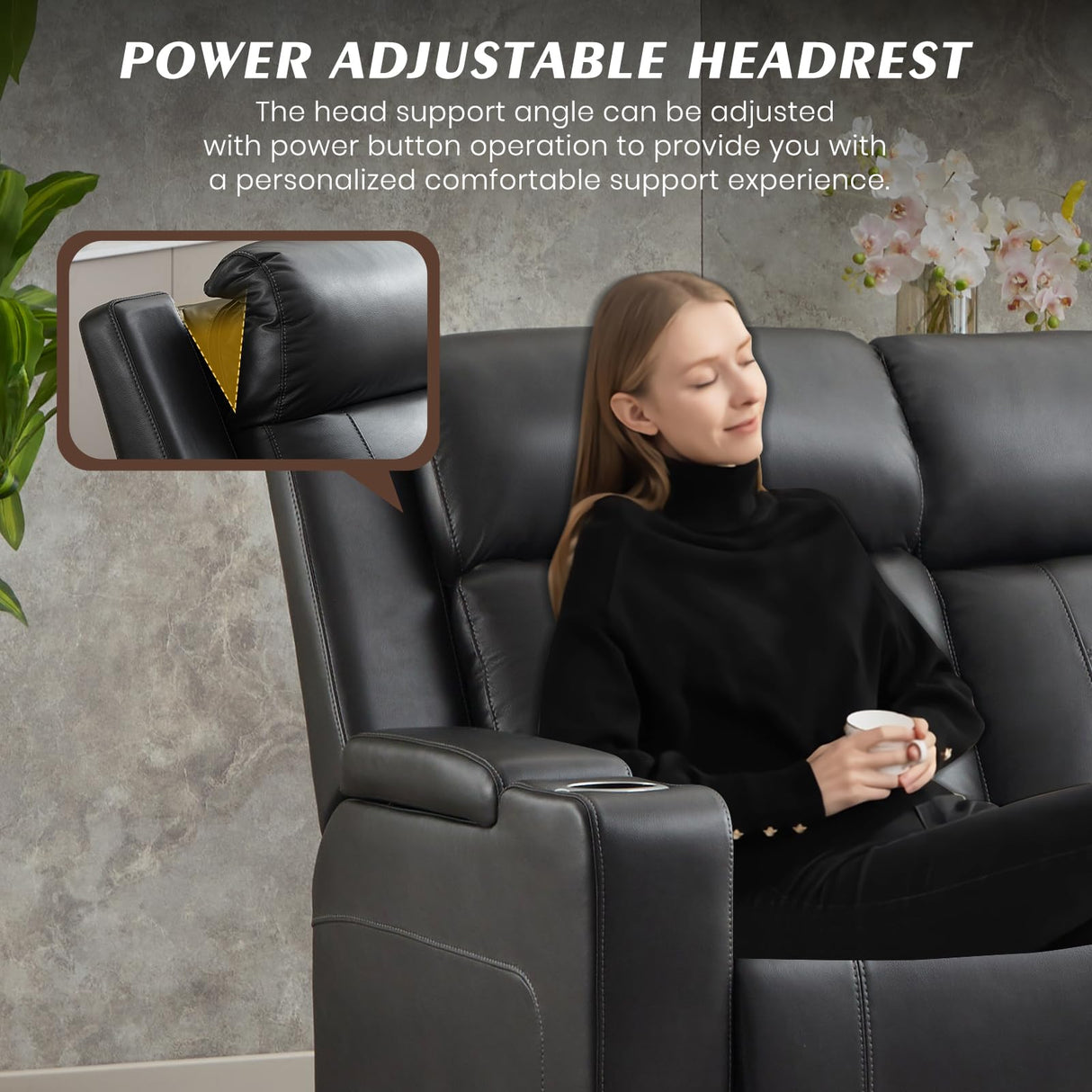 Neptane Power Reclining Sofa with Adjustable Headrest, Home Theater Seating Reclining Couch with LED Light/Outlet/Storage/USB&Type-C, Power Loveseat Recliner Sofa for Living Room (Grey&Black, Sofa) Neptane