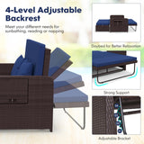 Nightcore Wicker Patio Outdoor Daybed, Outdoor Chaise Lounger w/ 4-Level Adjustable Backrest, Retractable Side Trays, Storage Ottoman, Comfortable & Removable Cushions, Rattan Loveseat (Navy) Generic