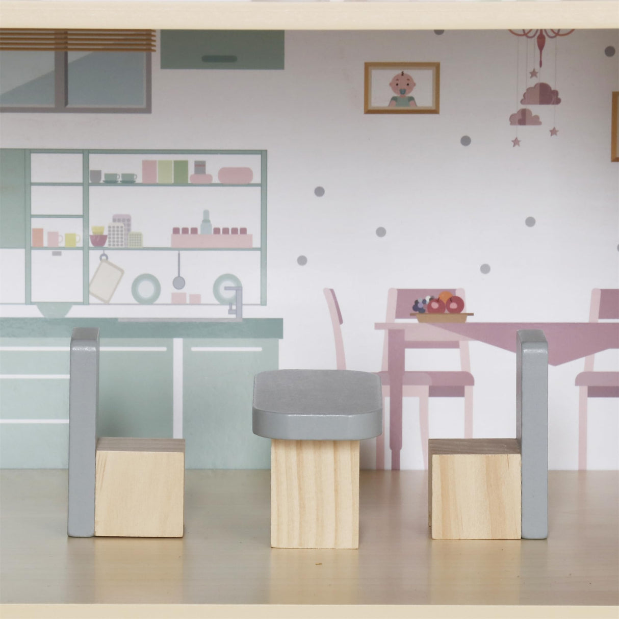 Wooden Dream Playhouse with Balcony, Doll House for Kids with Furniture, DIY Pretend Dolls Play House Toy, Girls Dollhouses Toys with 12 PCS Accessories, Birthday Gifts for Boys & Girls Ages 3+ touch us