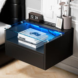 yacchi home Floating Nightstand set with Charging Station, Floating Nightstand with Charging Station and LED, Night Stand for Living Room, Entryway Wall, Bedroom Black Nightstand (2), FN864A2 yacchi home
