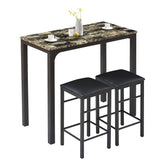 VECELO 3-Piece Bar Table and Chairs Set, 36" Rectangular Counter Height Dining Sets for Kitchen Bistro Restaurant Small Space Breakfast Nook, Brown and Black VECELO