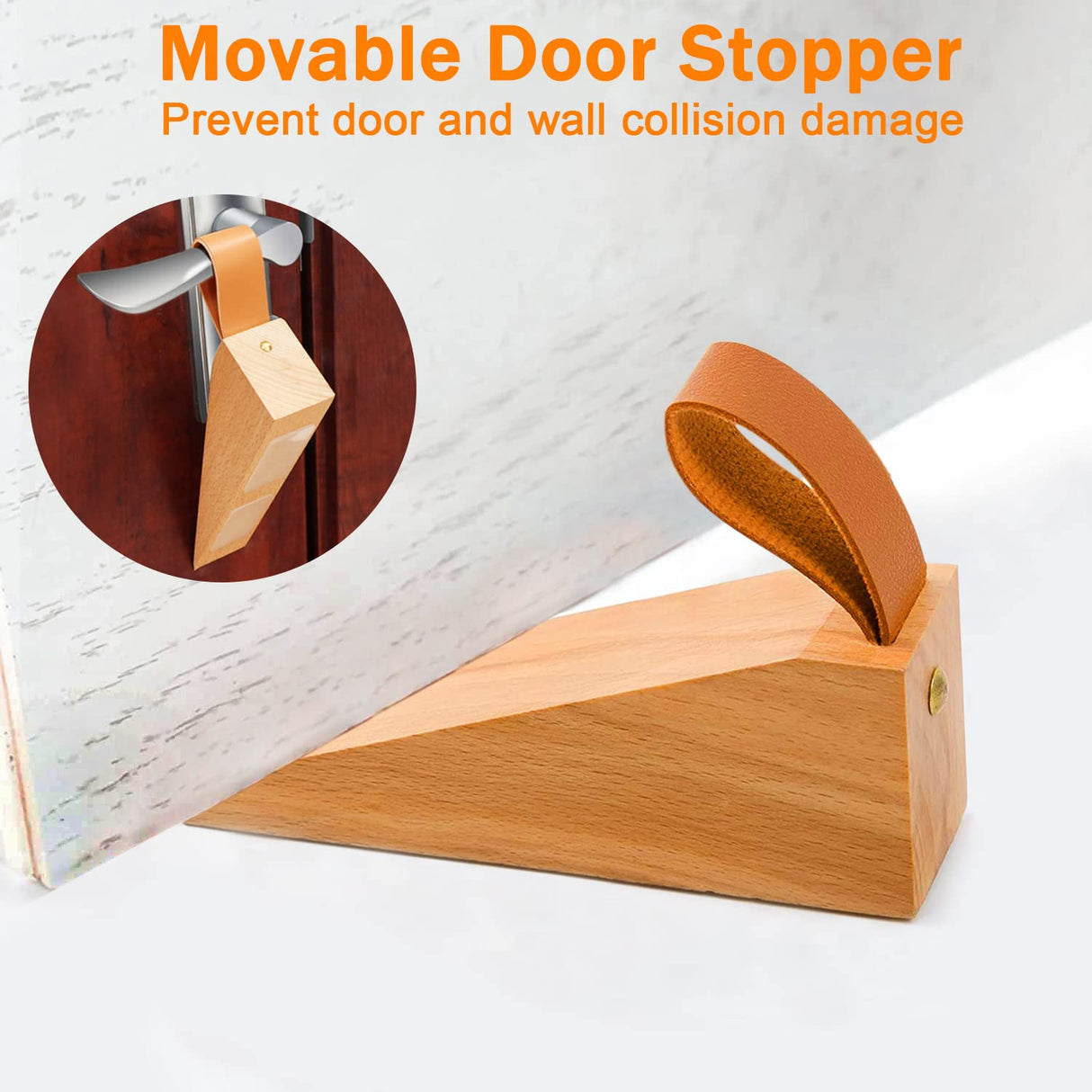 Wood Door Stopper, Solid Wooden Non-Slip Door Wedges, Sturdy and Durable Door Stop Wedge, Door Stopper Fit for Door Bottom Seam (0.2" - 1.3") 1 Pack e-Times