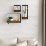 DELFOY Metal Frame Rustic Wooden Floating Hanging Shelves, Home Decor Wall Mounted Display Organizing Shelf for Living Room, Bedroom, Office Bathroom. Set of 3 DELFOY