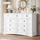 Hasuit White Bedroom Dresser with 9 Drawers, 51.2" Large Drawer Dresser with Charging Station, Wide Farmhouse Dresser Chest of Drawers, Wooden Storage Tower Organizer Dresser for Bedroom, Living Room Hasuit