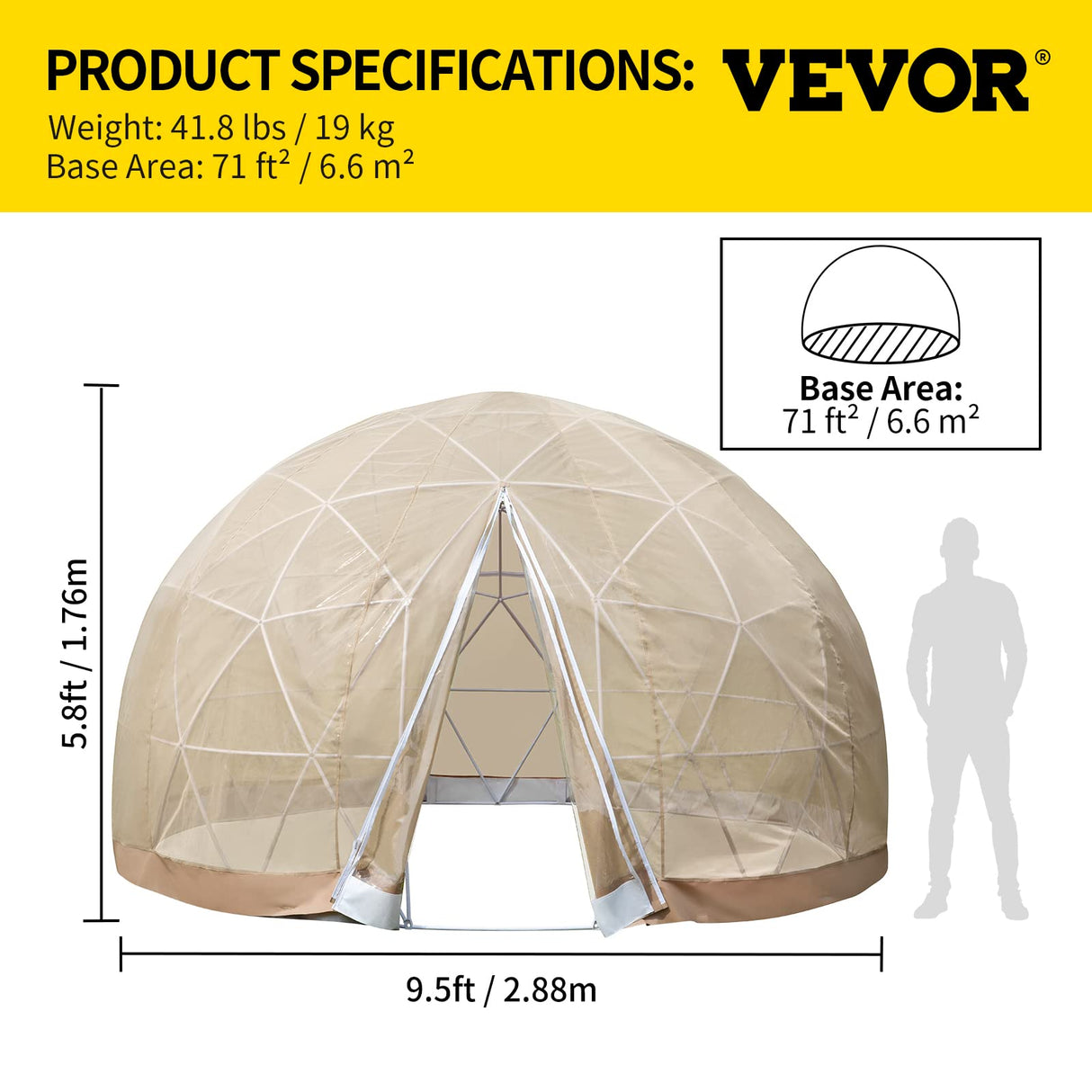 VEVOR 9.5FT Garden Dome Bubble Tent, Upgraded Geodesic Dome Greenhouse with Transparent TPU Cover and Polyester Gauze, Waterproof Garden Dome House Suitable for Patio and Dining Places VEVOR