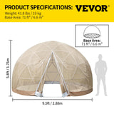 VEVOR 9.5FT Garden Dome Bubble Tent, Upgraded Geodesic Dome Greenhouse with Transparent TPU Cover and Polyester Gauze, Waterproof Garden Dome House Suitable for Patio and Dining Places VEVOR