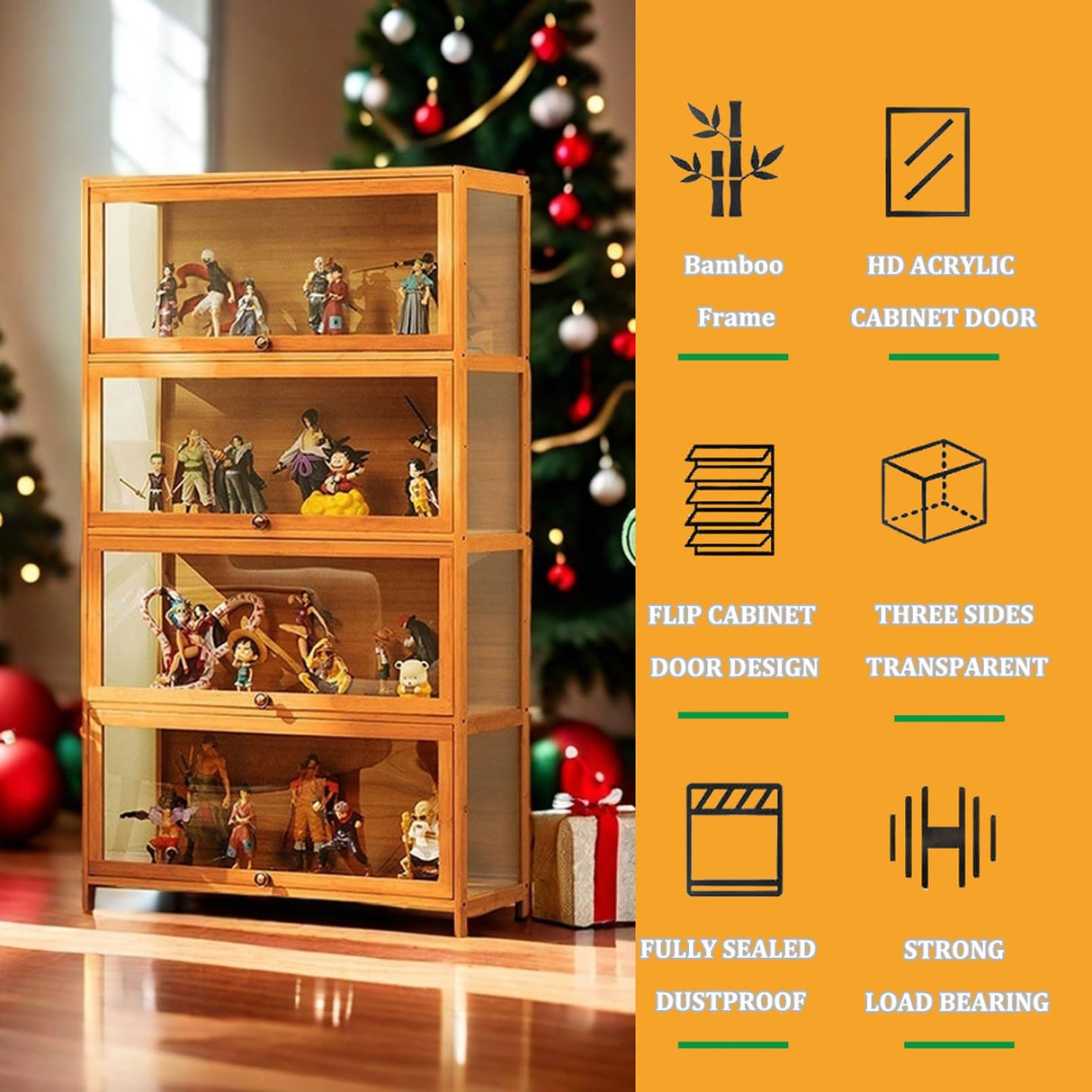 Display Cabinet Curio Cabinet with Acrylic Doors, Figures and Curio Collection Display Case, Floor Standing Clear Showcase for Living Room Bedroom,Gray,L31.5xW12.6xH41.7in Generic