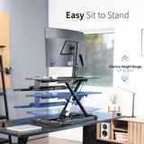 VIVO 36 inch Electric Motor Desk Converter, Height Adjustable Riser, Sit to Stand Dual Monitor and Laptop Workstation with Wide Keyboard Tray, Black, DESK-VE36B VIVO