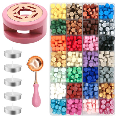 Yauhar 847Pcs 28 Colors Sealing Wax Beads, Wax Warmer and Candle, Letter Seal Kit for Gift and Decoration, Wedding Party Invitations