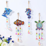 Diamond Art Kits for Kids - Crafts Gifts for Girls 8-12, 4 Pcs Double Sided Sea Animal Style Wind Chime, Hanging Crystal Rhinestone Painting Ornament Beeplove